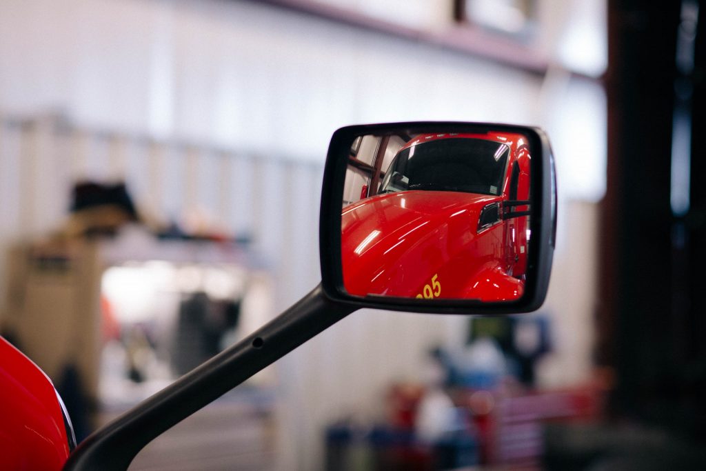 Driver mirror of RBX truck